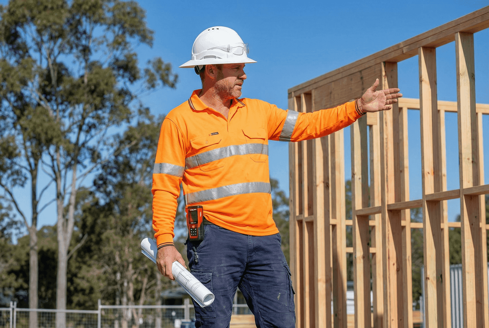 Australian site supervisor directing work on a Queensland residential construction site