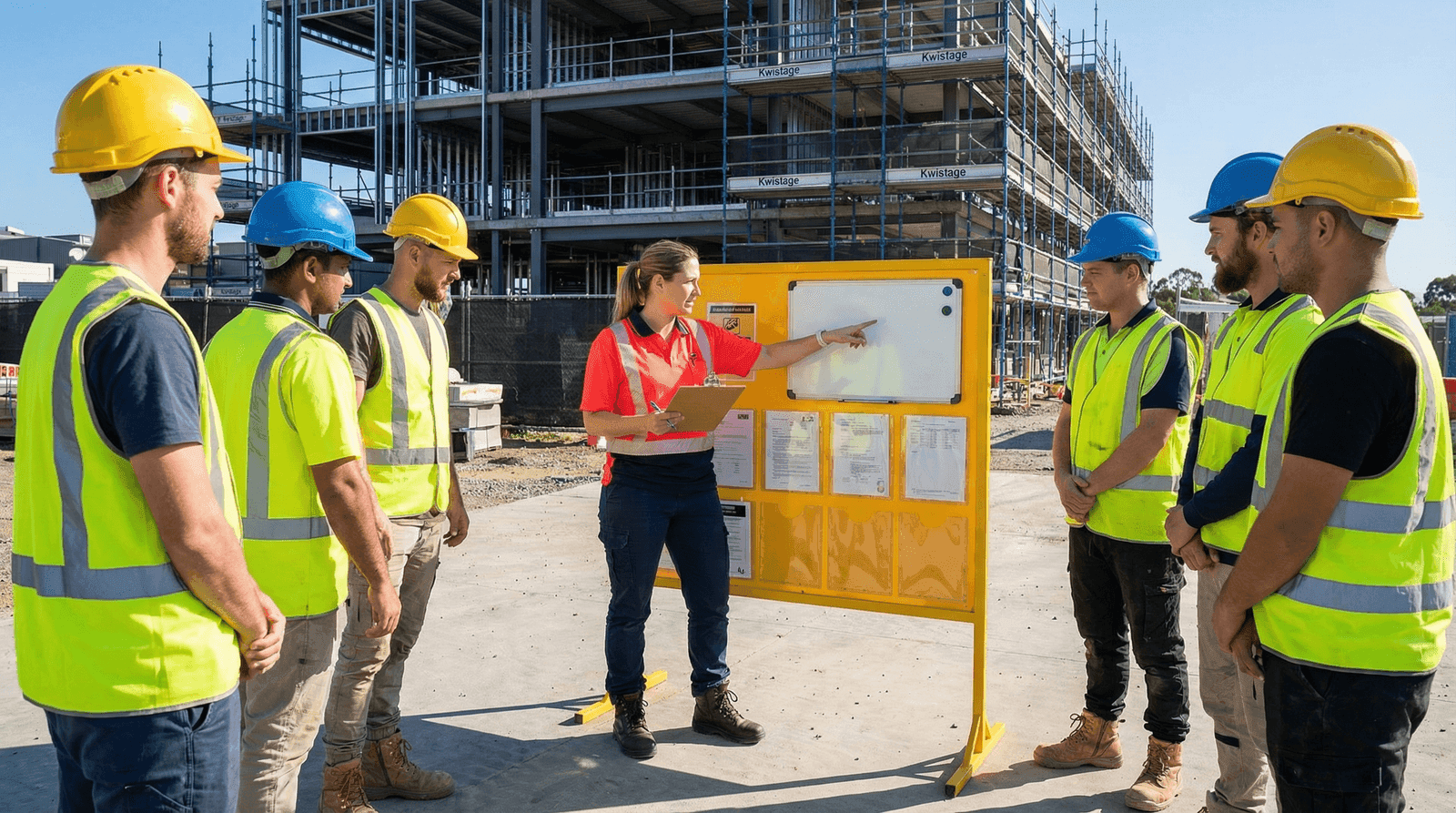 Australian WHS Advisor conducting a safety inspection on a construction site
