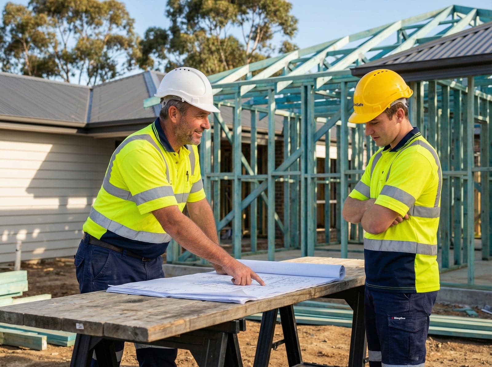 Construction professionals collaborating on site
